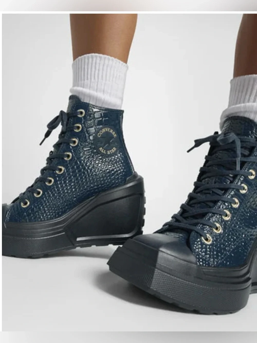 Converse A10037C Chuck 70 Hi Heel Snake Platform Womens Boots Navy US size 5.5